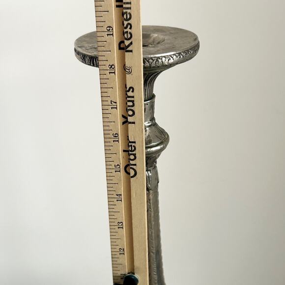 VINTAGE Silver Tone Metal Ornate Idol Ritual Candle Stick Pair 18" Tall INDIA - Picture 10 of 11